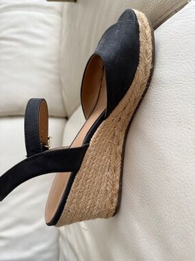 Tommy Hilfiger Black Espadrille Wedge Sandals with Natural Jute